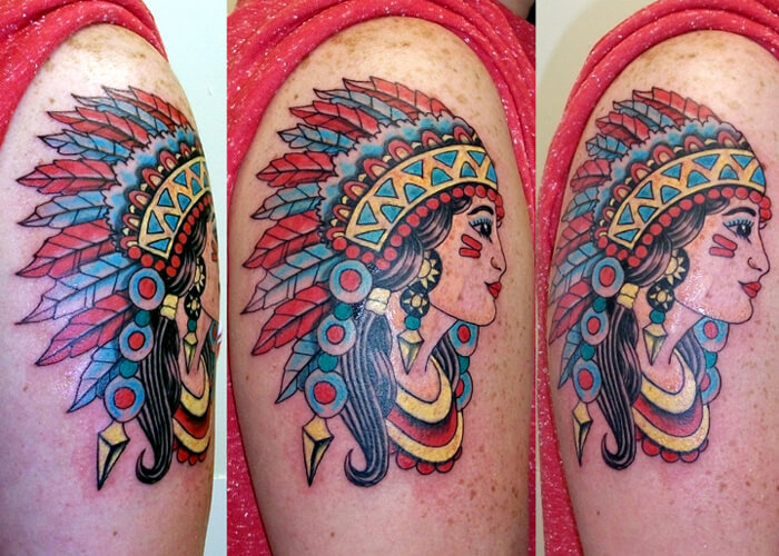 Old school Sailor Jerry indian head Colour Tattoo by Amanda Spry - Aces High Tattoo Studio.jpg